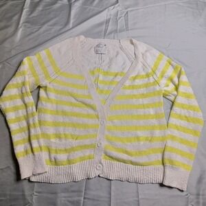 American Eagle Striped Knit Cardigan Women's Plus Size  V Neck Yellow White Y2K